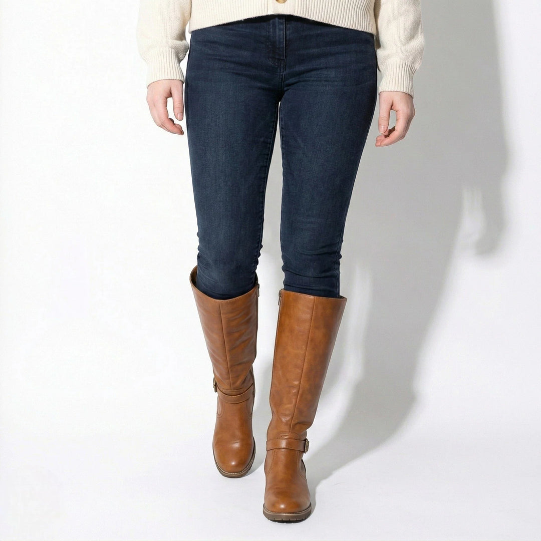 Freya | Women's Buckle Strap Flat Knee High Riding Boots