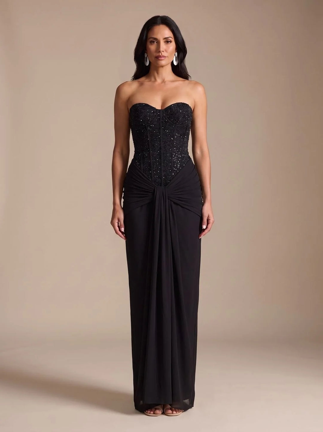 Gemma | Women's Strapless Draped Skirt Maxi Corset Dress