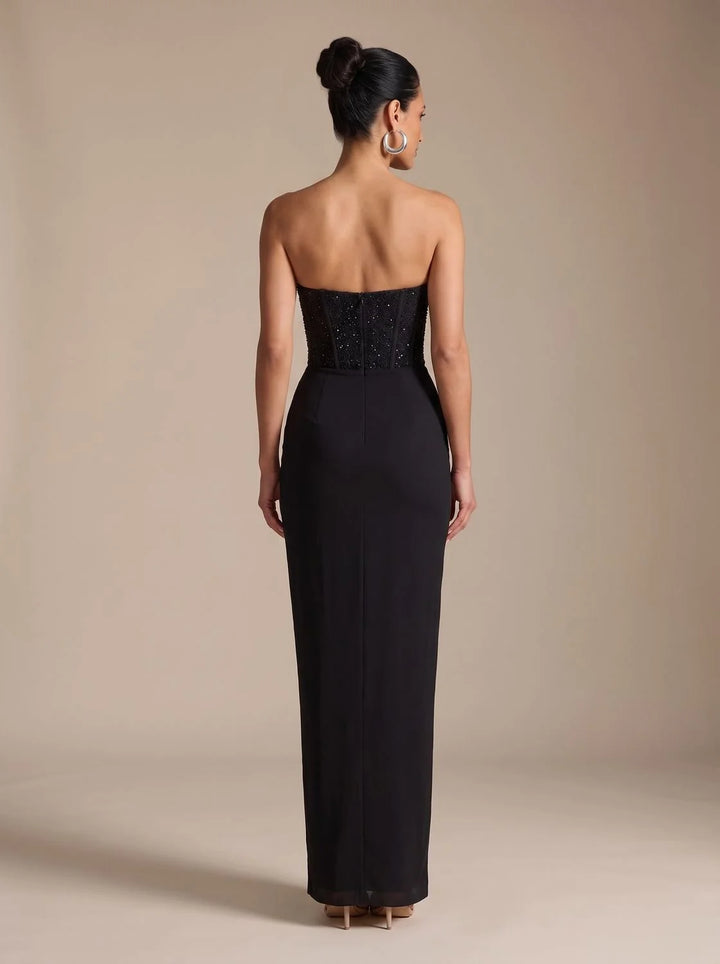 Gemma | Women's Strapless Draped Skirt Maxi Corset Dress