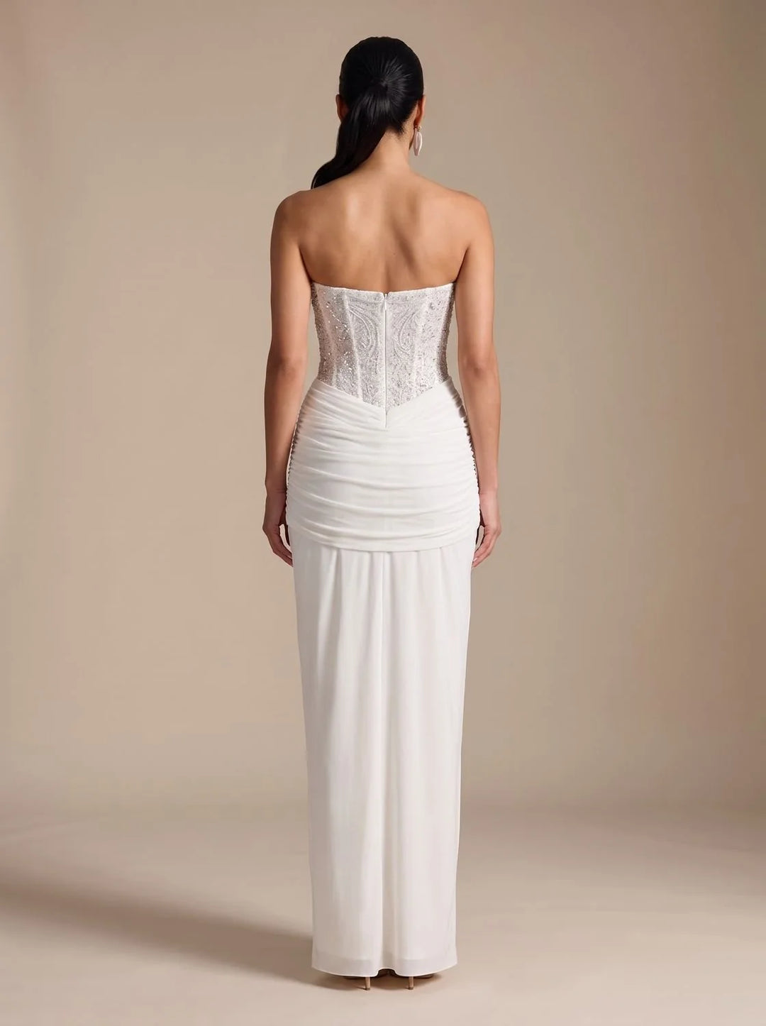 Gemma | Women's Strapless Draped Skirt Maxi Corset Dress