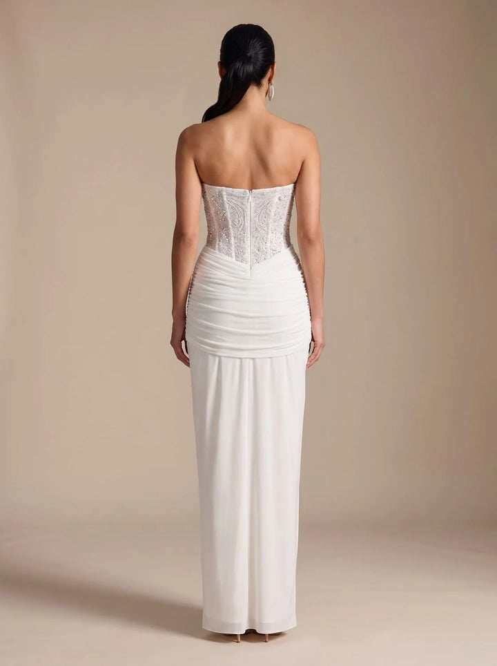 Gemma | Women's Strapless Draped Skirt Maxi Corset Dress