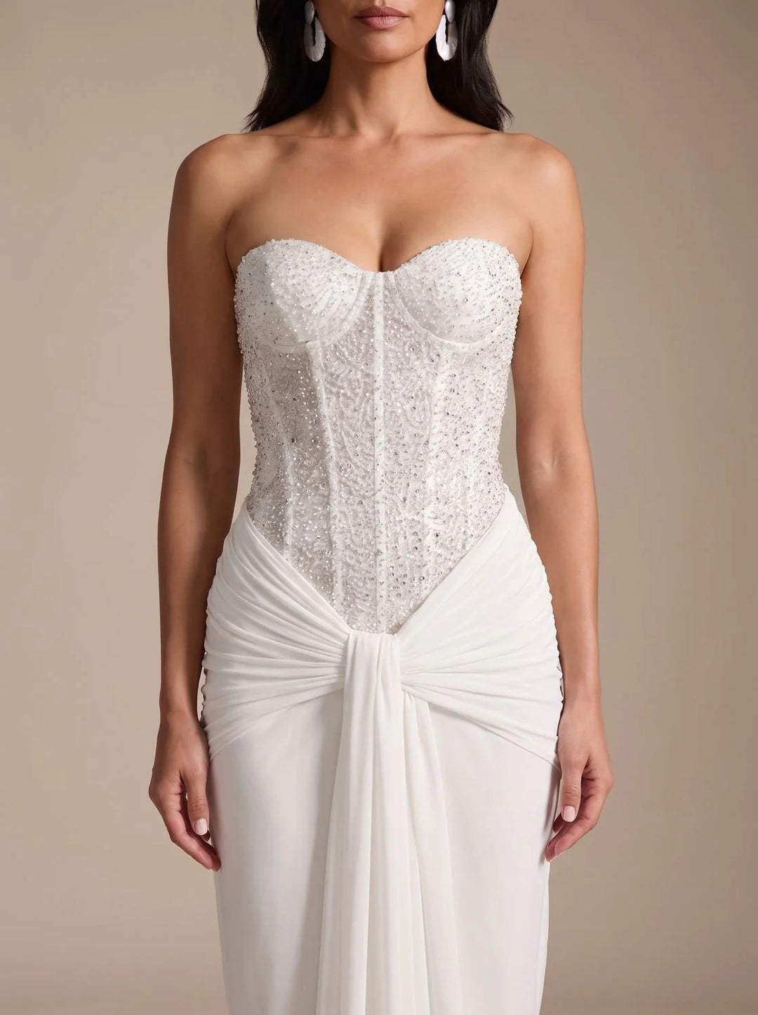 Gemma | Women's Strapless Draped Skirt Maxi Corset Dress