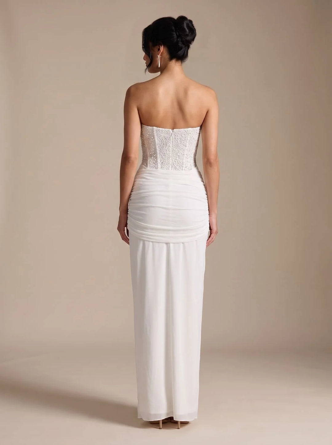 Gemma | Women's Strapless Draped Skirt Maxi Corset Dress