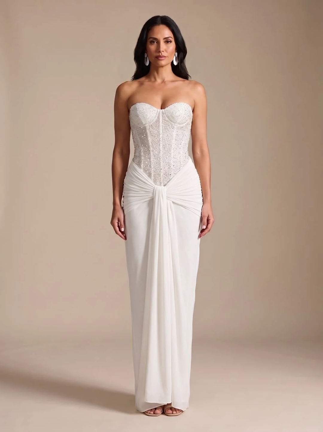 Gemma | Women's Strapless Draped Skirt Maxi Corset Dress