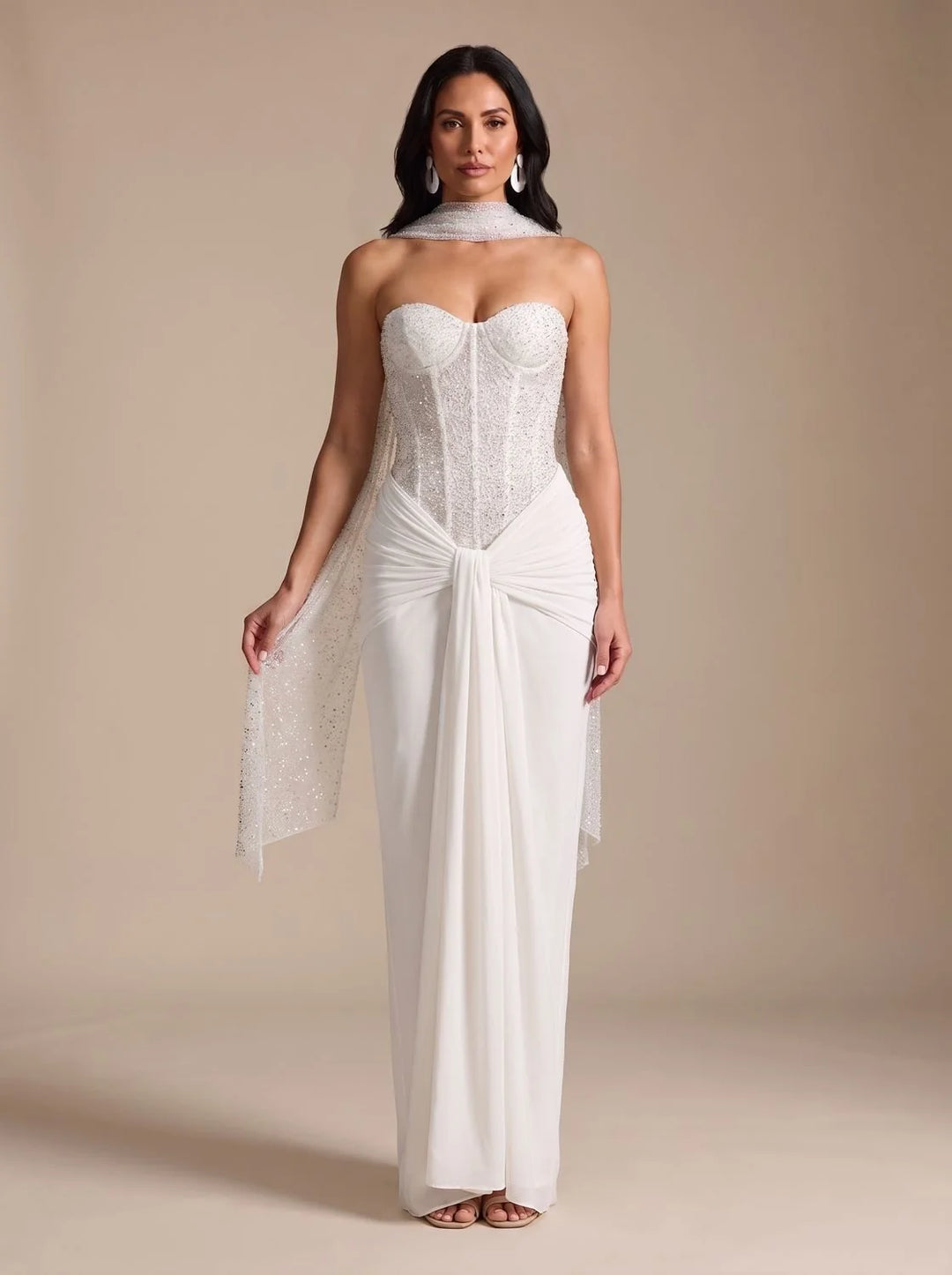 Gemma | Women's Strapless Draped Skirt Maxi Corset Dress