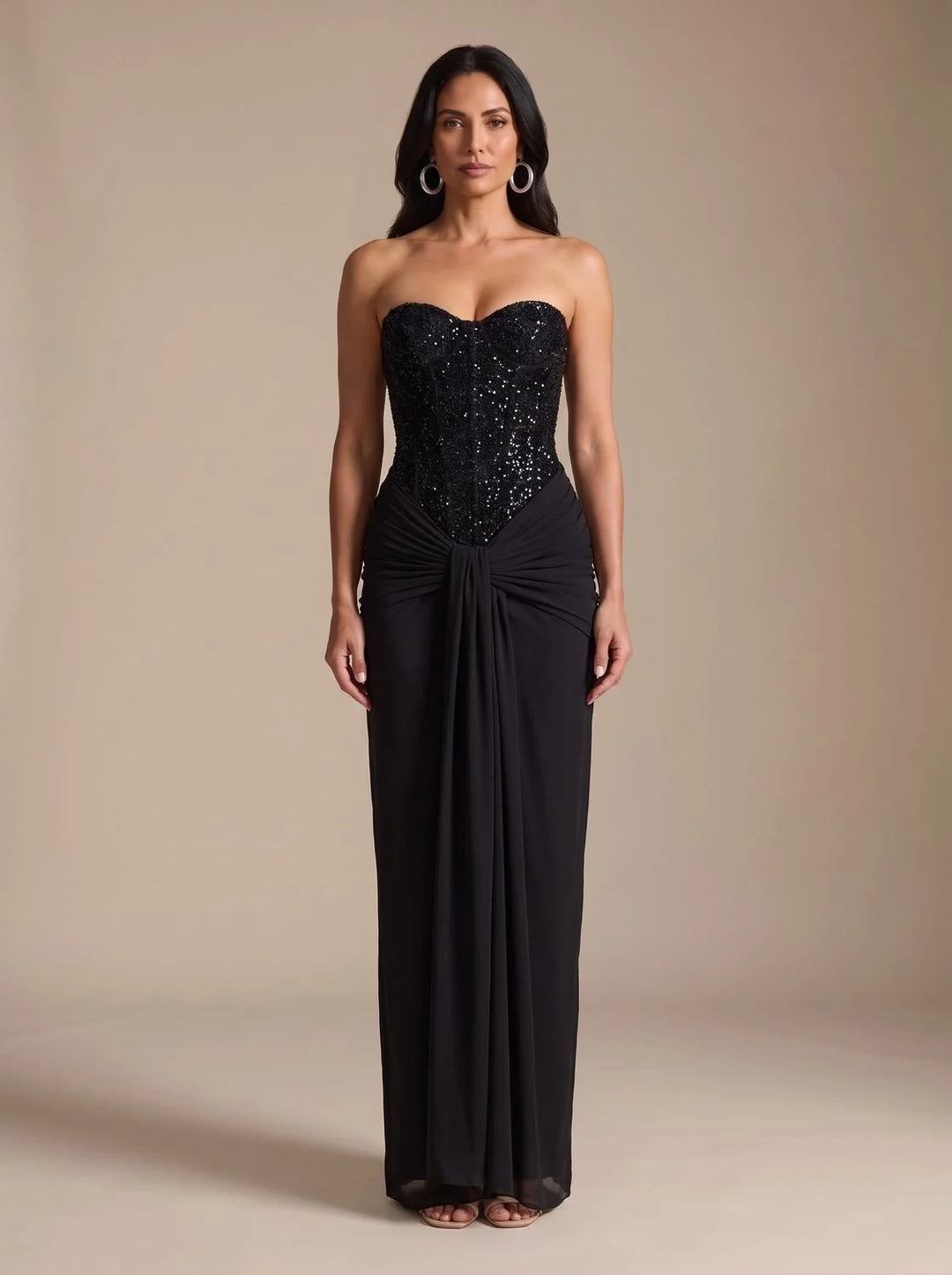 Gemma | Women's Strapless Draped Skirt Maxi Corset Dress