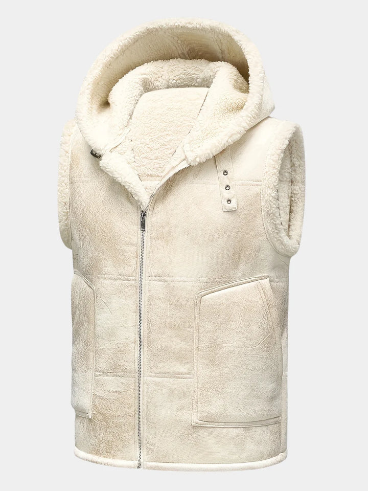 George | Men's Hooded Zip Up Faux Shearling Vest