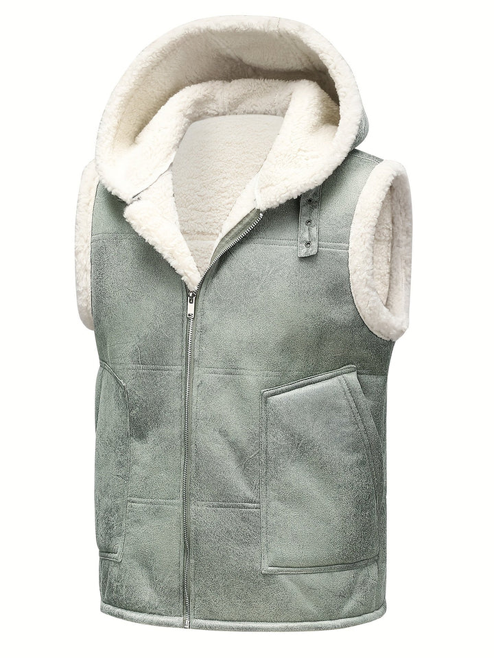 George | Men's Hooded Zip Up Faux Shearling Vest