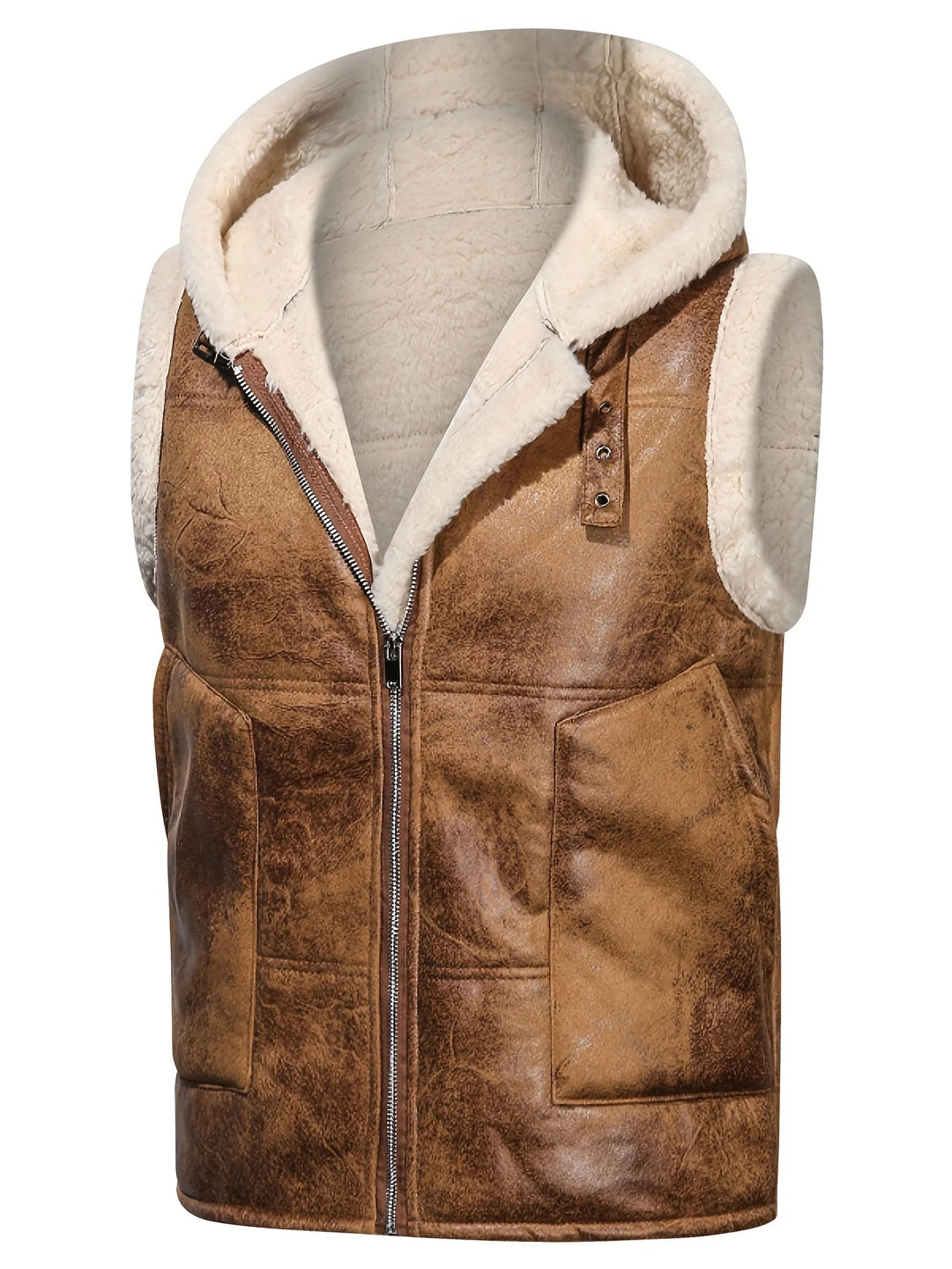 George | Men's Hooded Zip Up Faux Shearling Vest