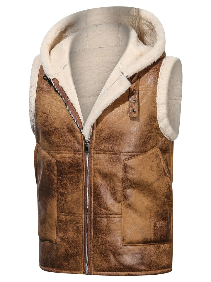 George | Men's Hooded Zip Up Faux Shearling Vest
