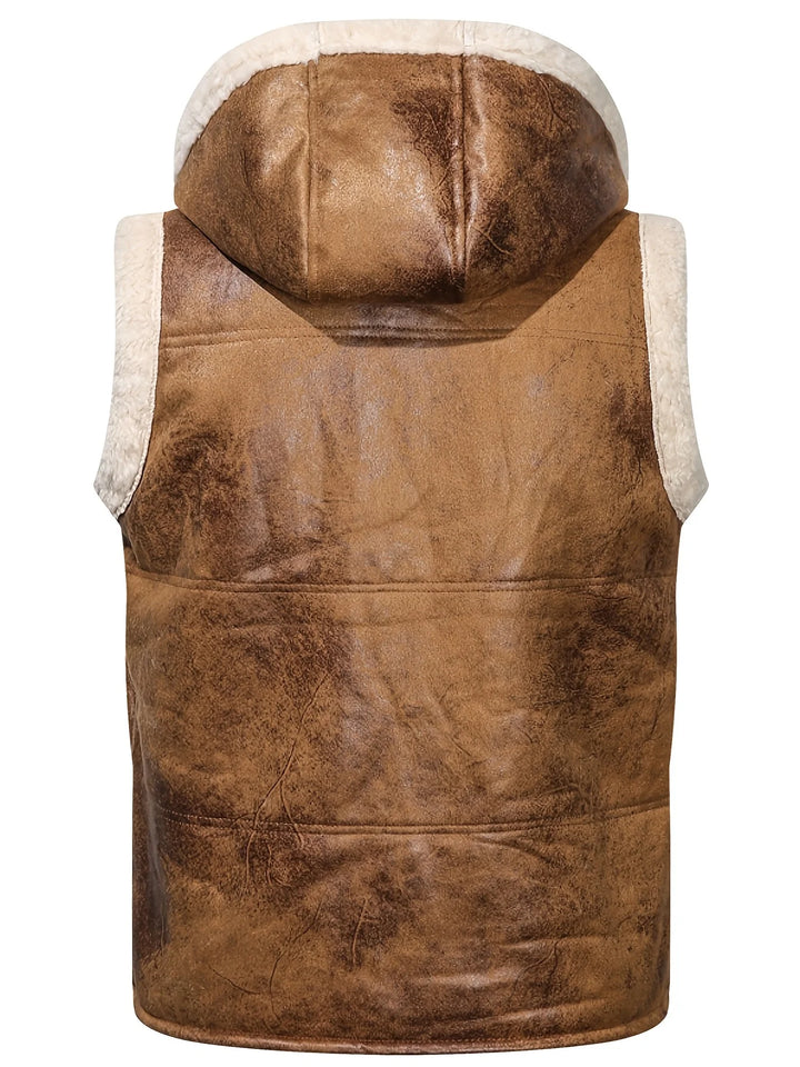 George | Men's Hooded Zip Up Faux Shearling Vest