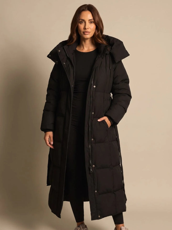 Georgia | Women's Hooded Belted Zip Up Long Puffer Jacket