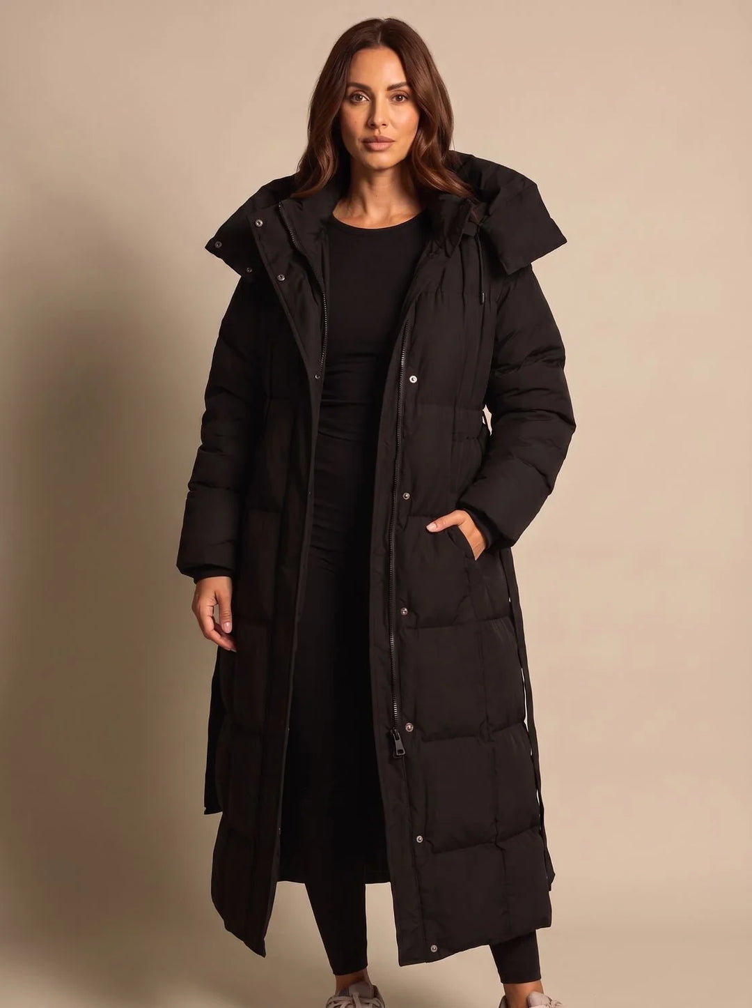Georgia | Women's Hooded Belted Zip Up Long Puffer Jacket