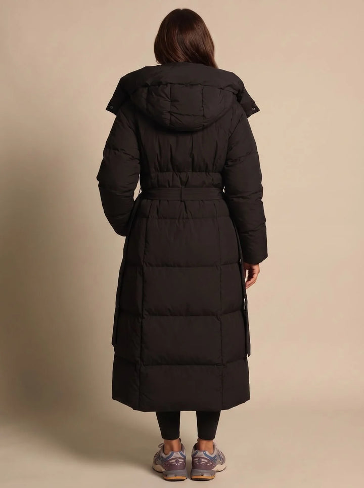 Georgia | Women's Hooded Belted Zip Up Long Puffer Jacket
