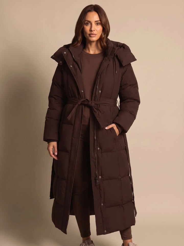 Georgia | Women's Hooded Belted Zip Up Long Puffer Jacket