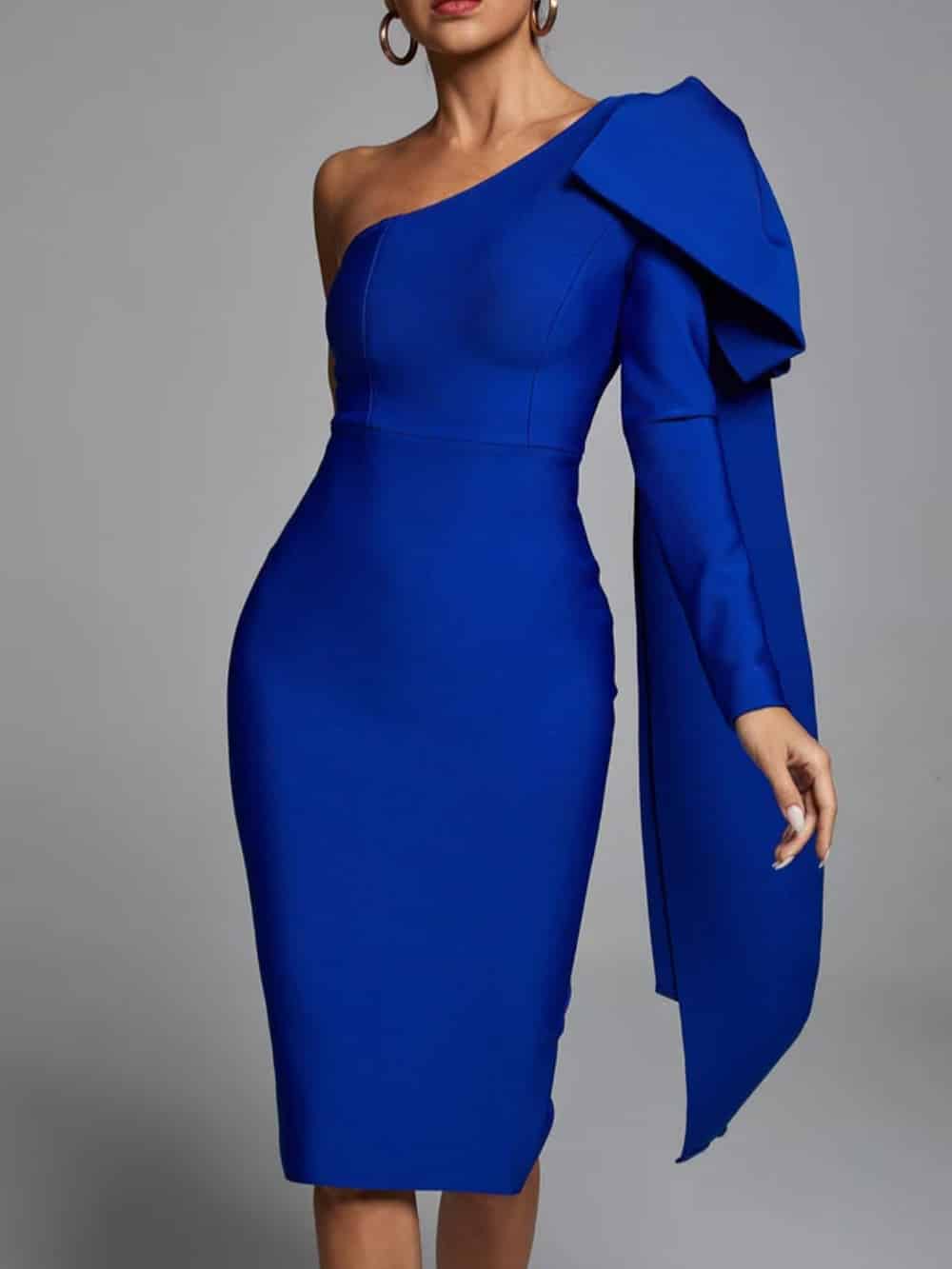 Gillian | Women's One Shoulder Bow Sleeve Bandage Dress