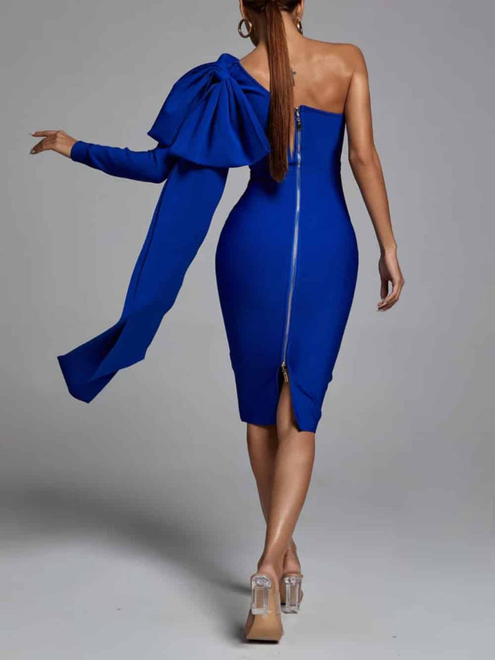 Gillian | Women's One Shoulder Bow Sleeve Bandage Dress
