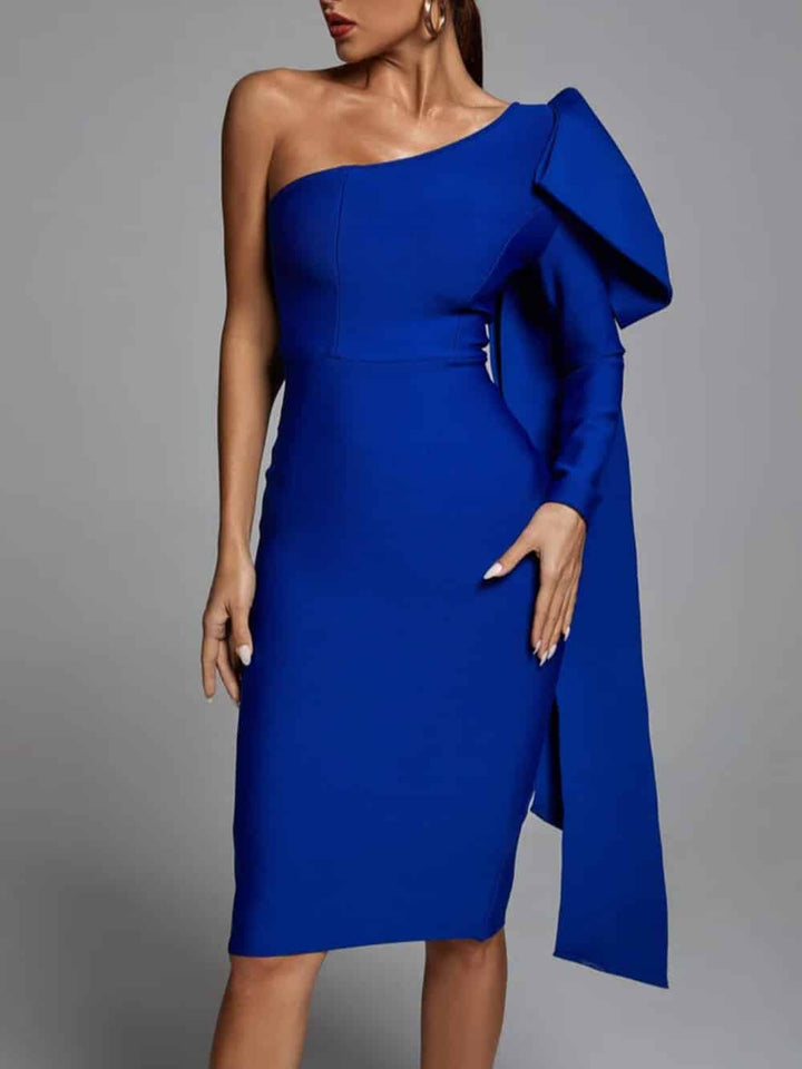 Gillian | Women's One Shoulder Bow Sleeve Bandage Dress