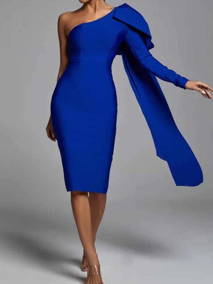 Gillian | Women's One Shoulder Bow Sleeve Bandage Dress
