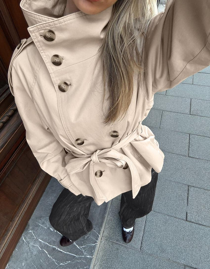 Giselle | Women's Short Trench Coat Waist Tie Funnel Collar