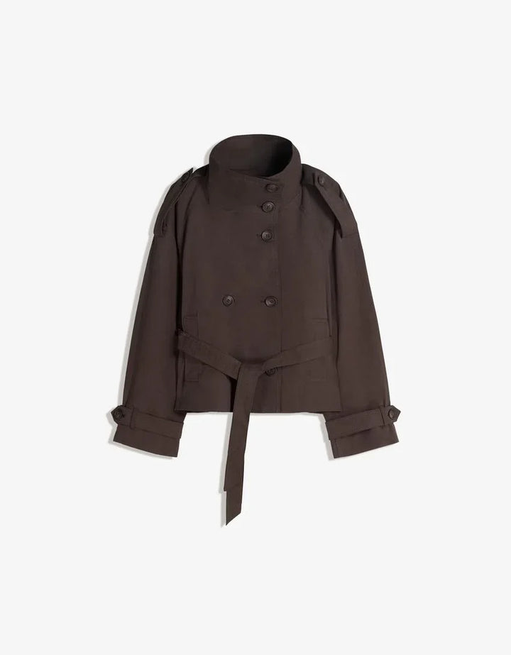 Giselle | Women's Short Trench Coat Waist Tie Funnel Collar