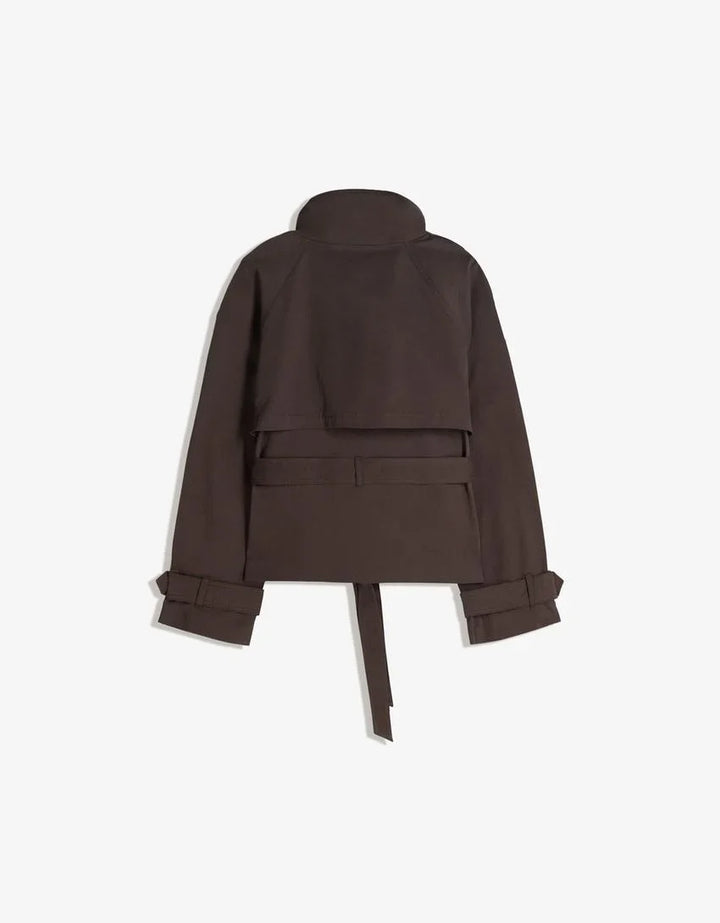 Giselle | Women's Short Trench Coat Waist Tie Funnel Collar