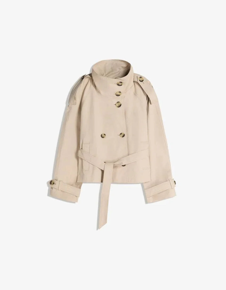 Giselle | Women's Short Trench Coat Waist Tie Funnel Collar
