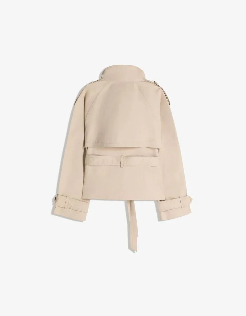 Giselle | Women's Short Trench Coat Waist Tie Funnel Collar