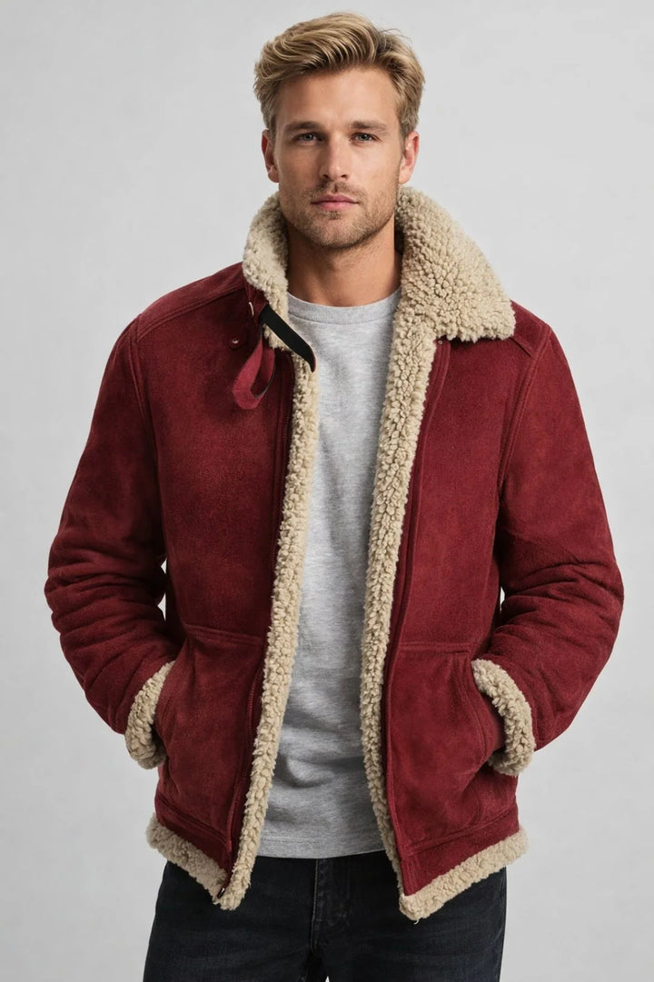 Grant | Men's Classic Burgundy Shearling Jacket