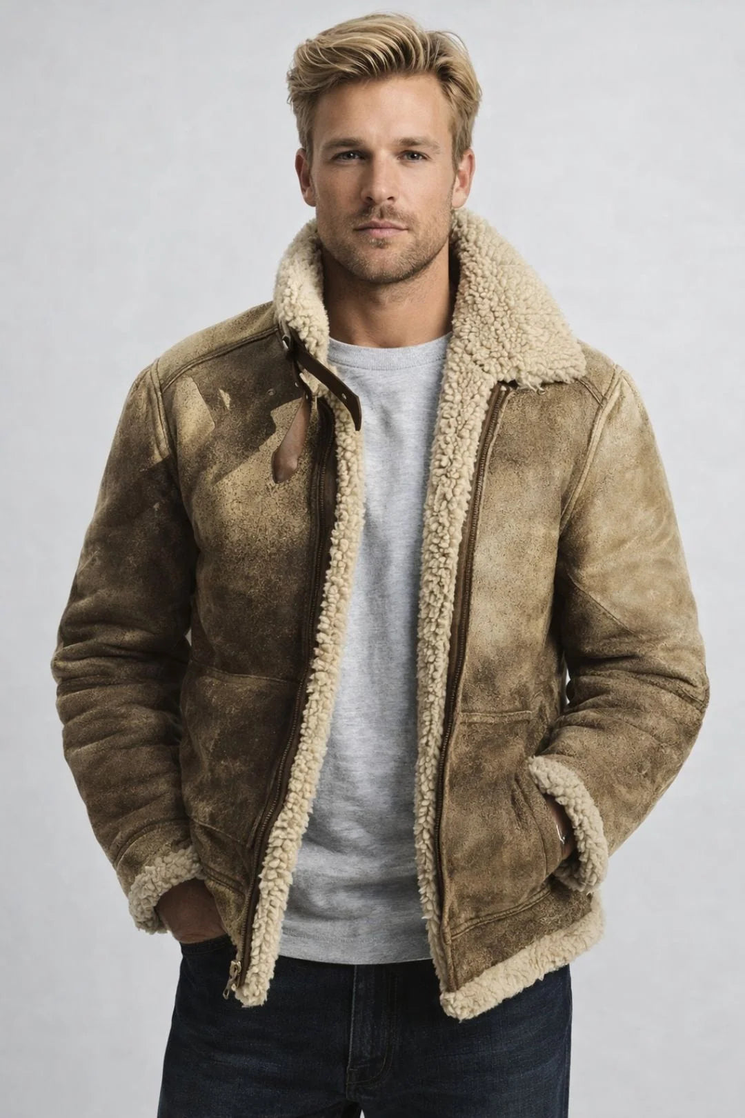 Grant | Men's Classic Burgundy Shearling Jacket
