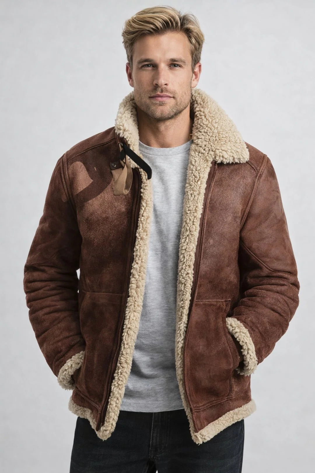 Grant | Men's Classic Burgundy Shearling Jacket
