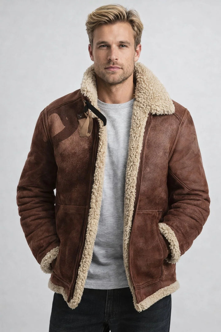 Grant | Men's Classic Burgundy Shearling Jacket
