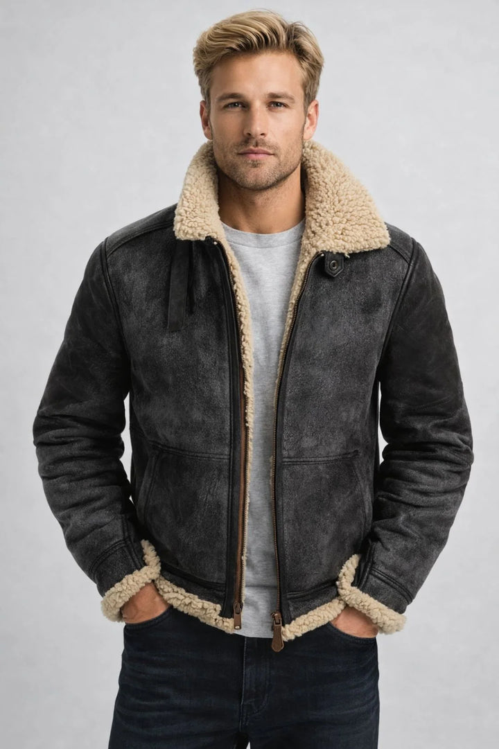 Grant | Men's Classic Burgundy Shearling Jacket