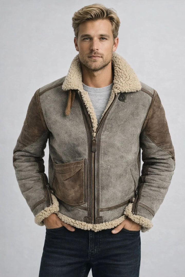 Grant | Men's Classic Burgundy Shearling Jacket