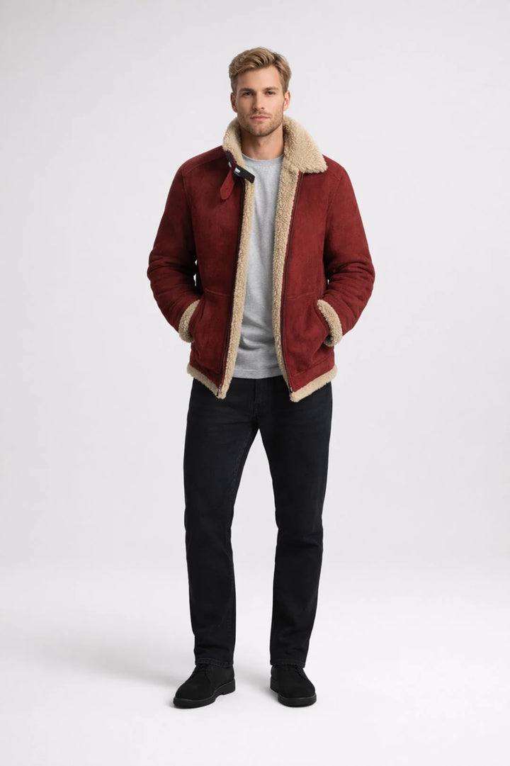 Grant | Men's Classic Burgundy Shearling Jacket