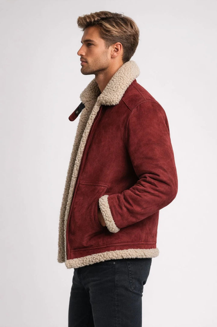 Grant | Men's Classic Burgundy Shearling Jacket