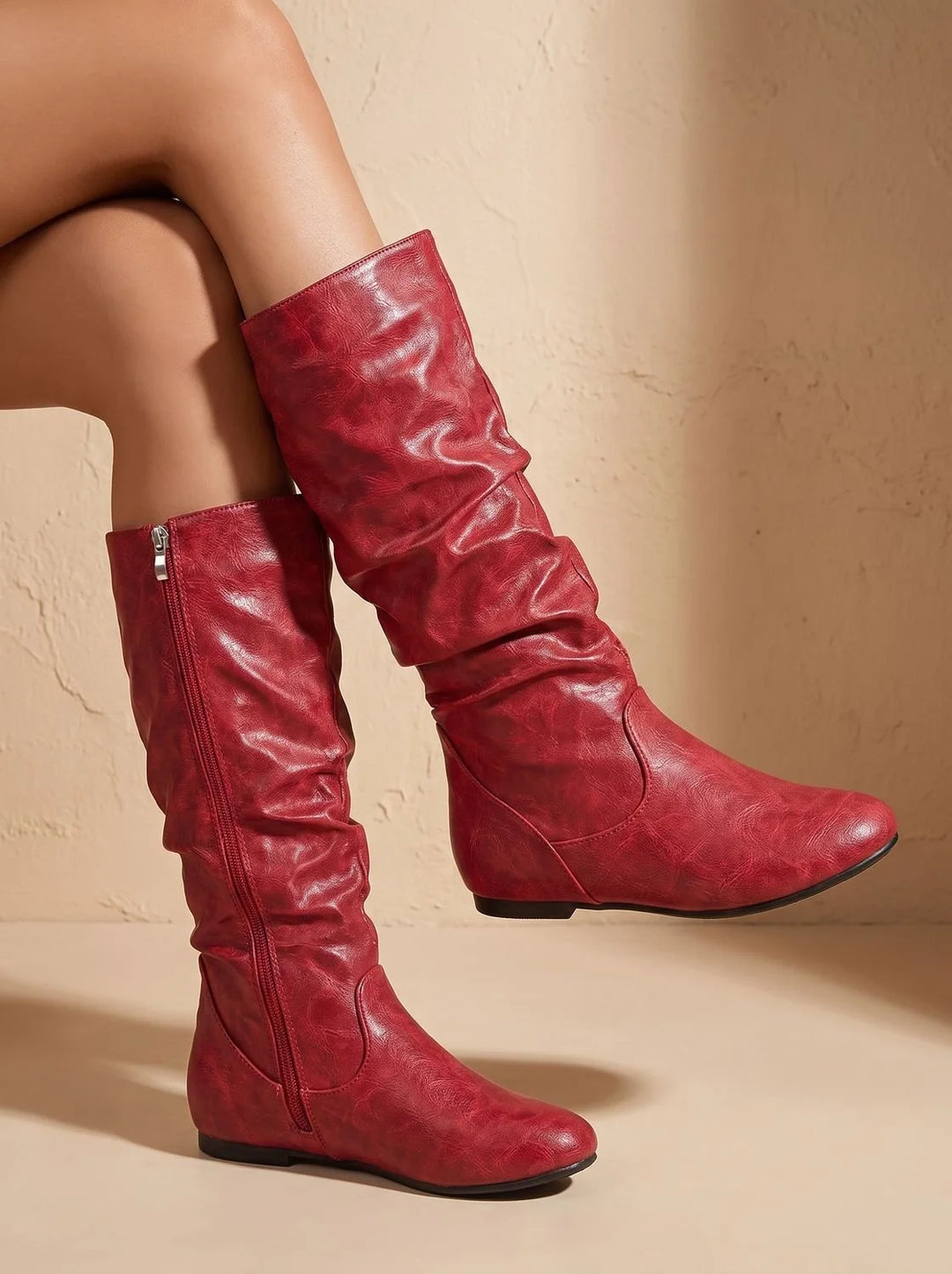 Hailey | Women's Slouchy Flat Round Toe Knee High Boots