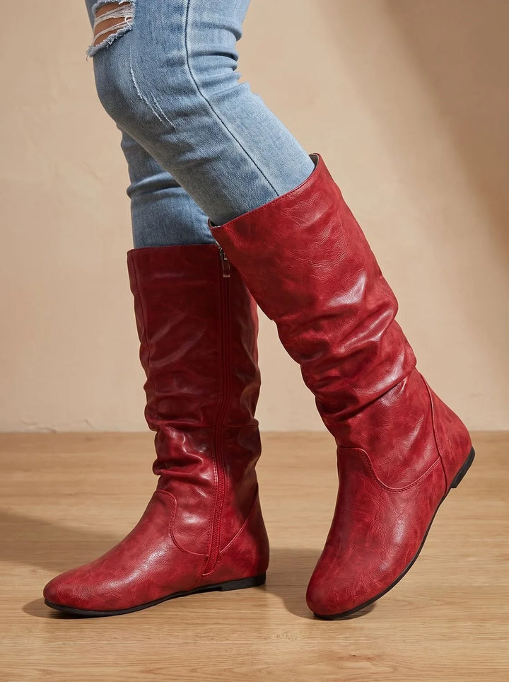 Hailey | Women's Slouchy Flat Round Toe Knee High Boots