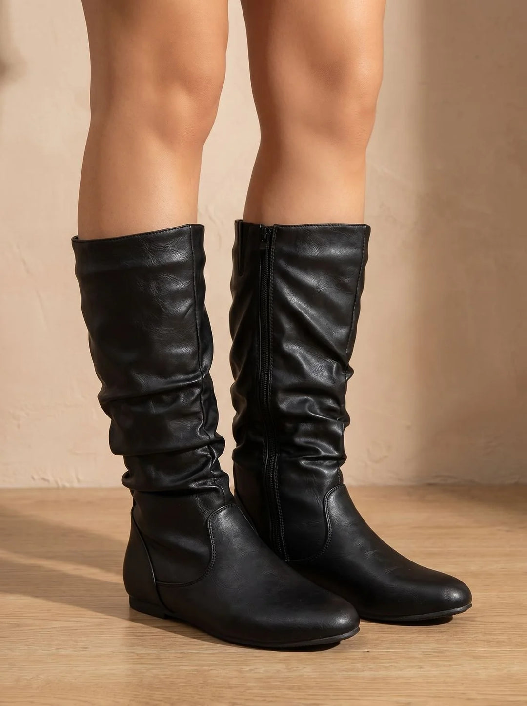 Hailey | Women's Slouchy Flat Round Toe Knee High Boots
