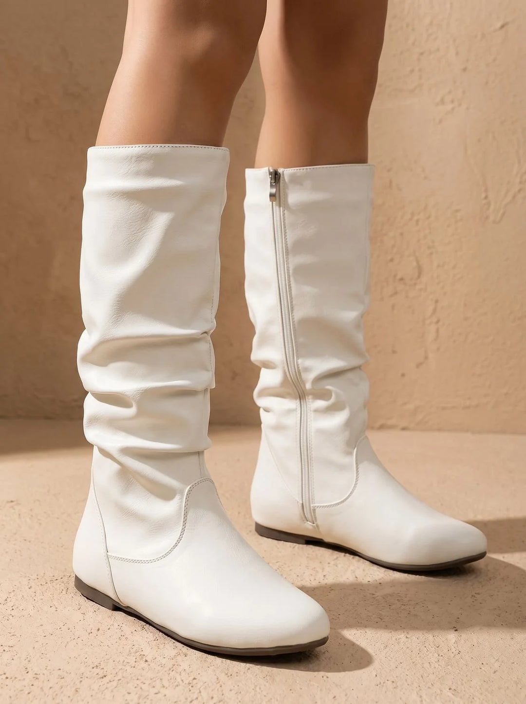Hailey | Women's Slouchy Flat Round Toe Knee High Boots