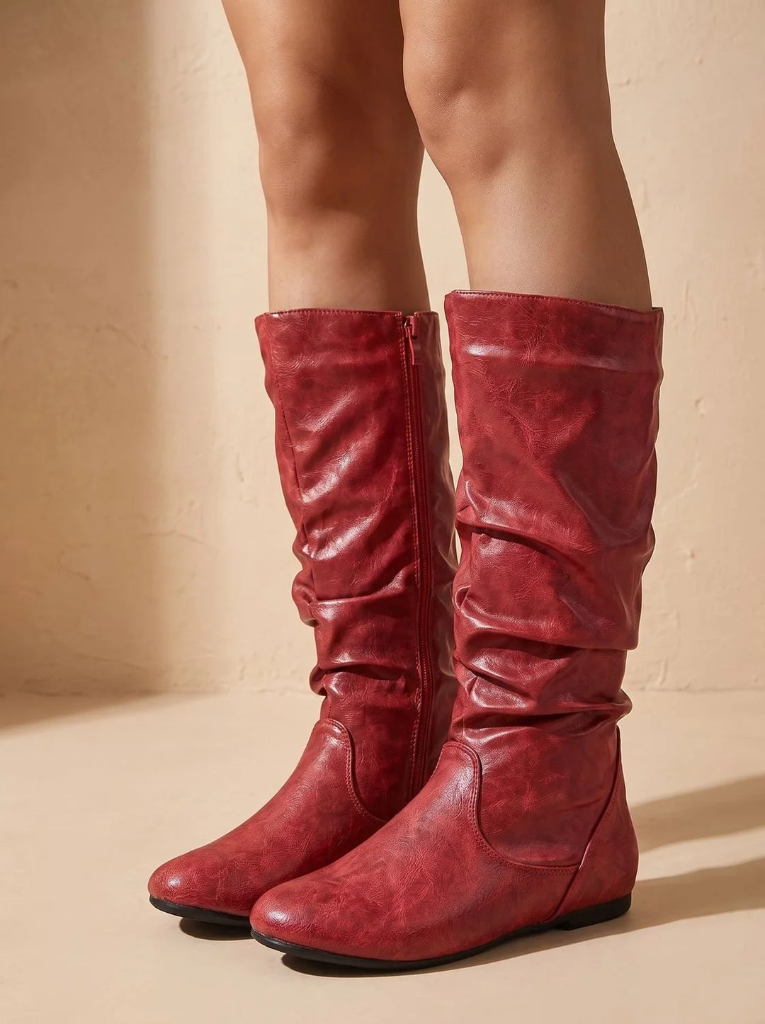 Hailey | Women's Slouchy Flat Round Toe Knee High Boots