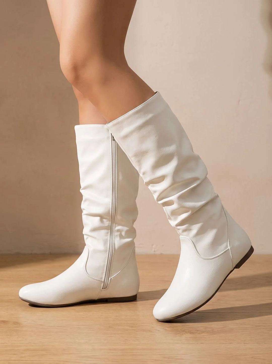 Hailey | Women's Slouchy Flat Round Toe Knee High Boots