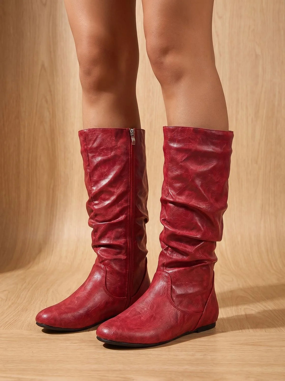 Hailey | Women's Slouchy Flat Round Toe Knee High Boots