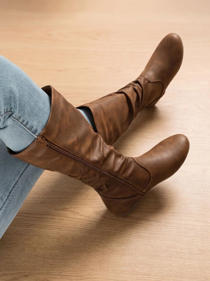 Hailey | Women's Slouchy Flat Round Toe Knee High Boots
