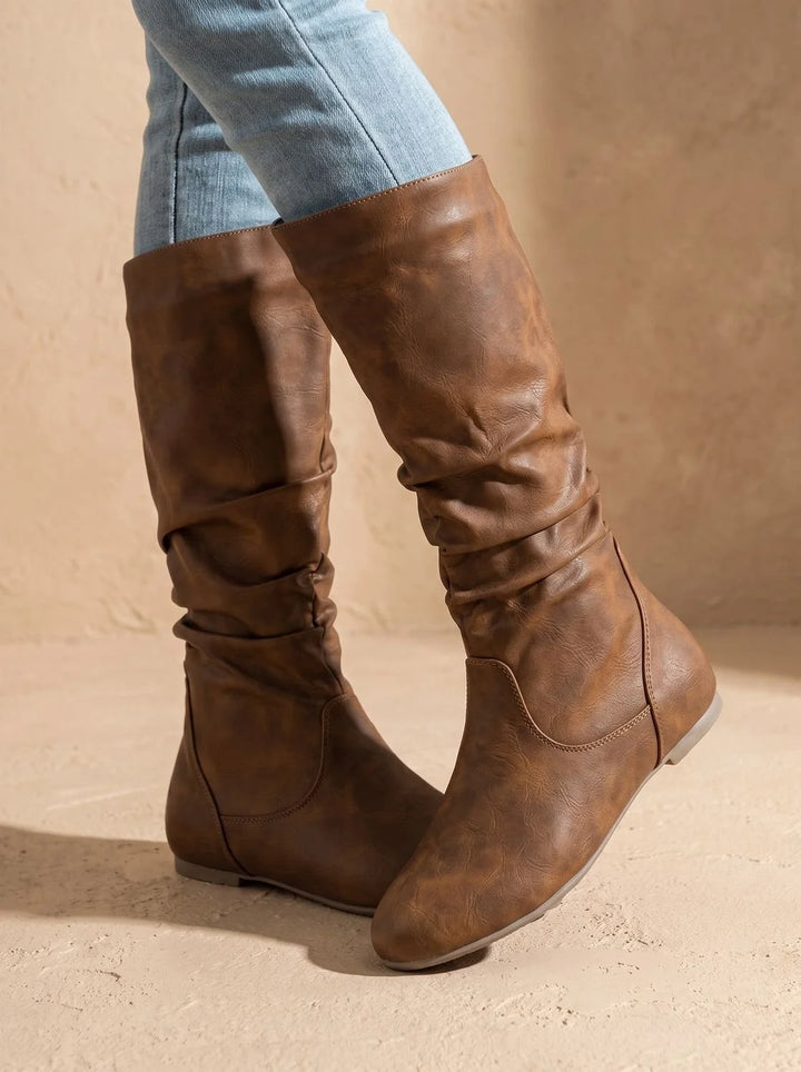 Hailey | Women's Slouchy Flat Round Toe Knee High Boots