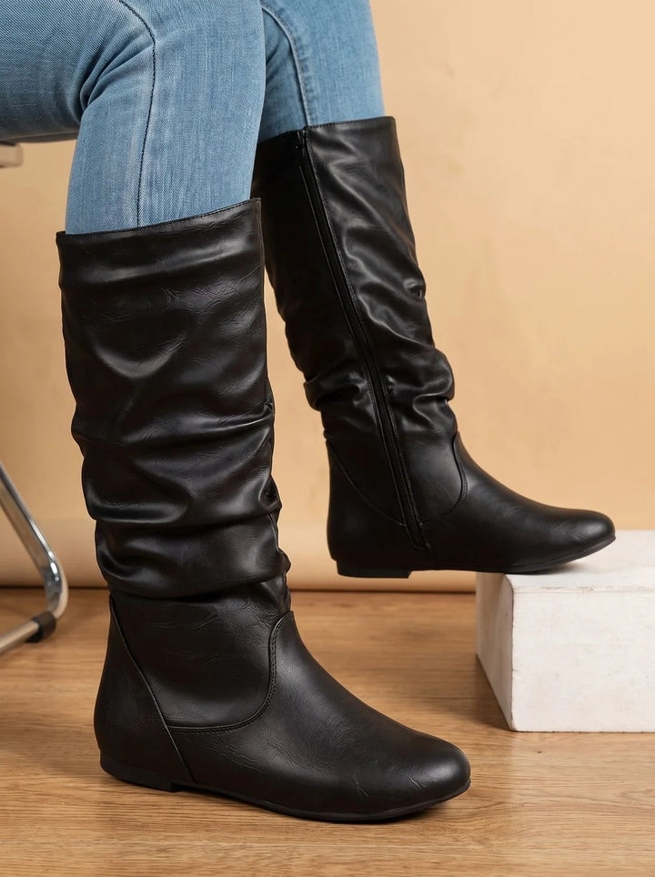Hailey | Women's Slouchy Flat Round Toe Knee High Boots
