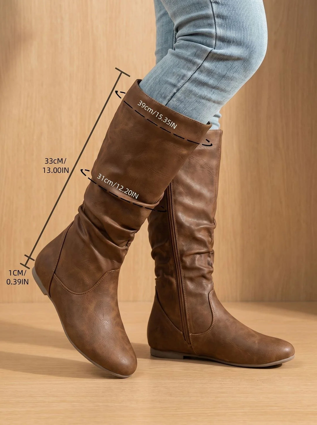 Hailey | Women's Slouchy Flat Round Toe Knee High Boots