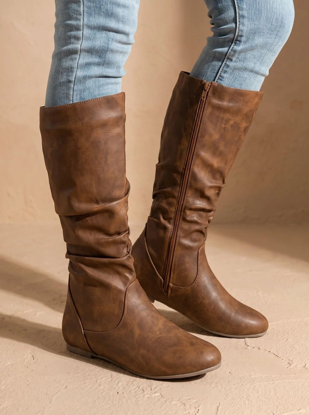 Hailey | Women's Slouchy Flat Round Toe Knee High Boots