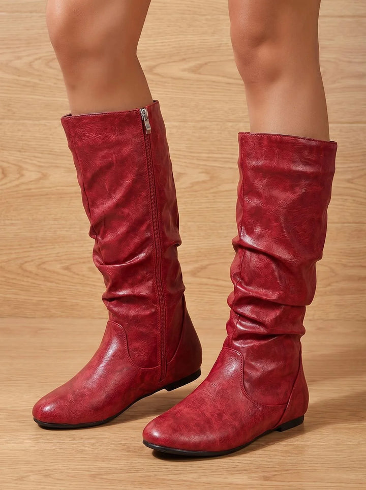 Hailey | Women's Slouchy Flat Round Toe Knee High Boots