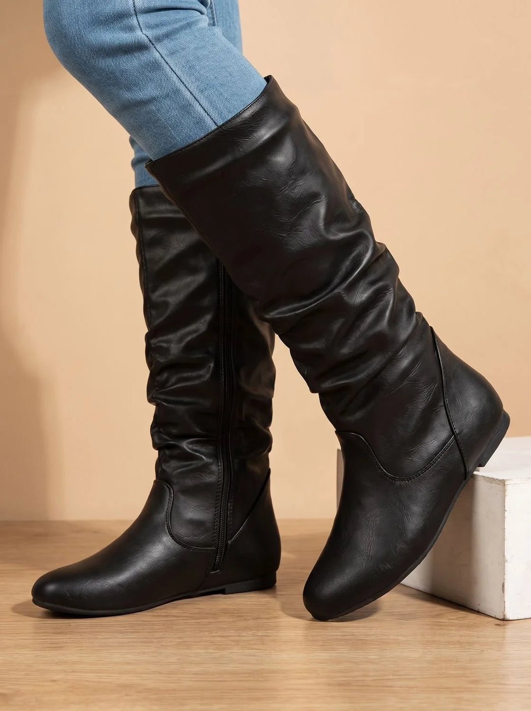 Hailey | Women's Slouchy Flat Round Toe Knee High Boots